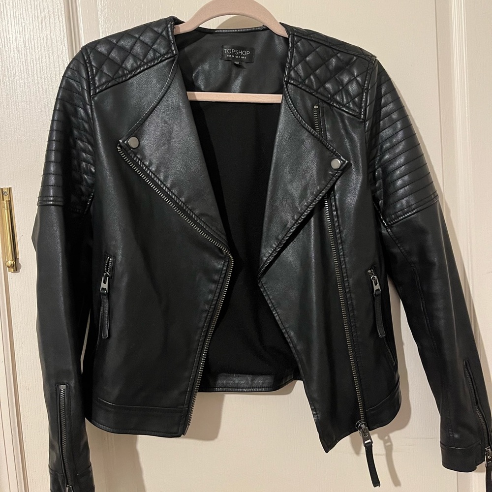 TopShop Faux Leather Biker Jacket in a Womens Size 2.